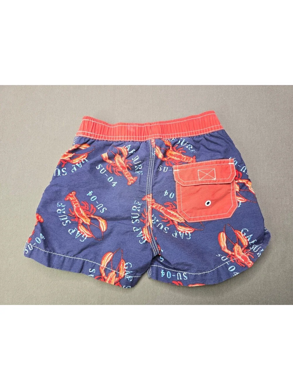 Baby Gap Toddler Lobster Print Swim Trunks 12-18 Months Blue Red Lined Beach